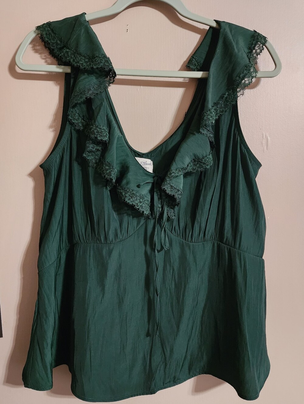 Boho Lace Ruffle Tank Top | Sleeveless Tie Front‎ Blouse | Universal Thread | XL